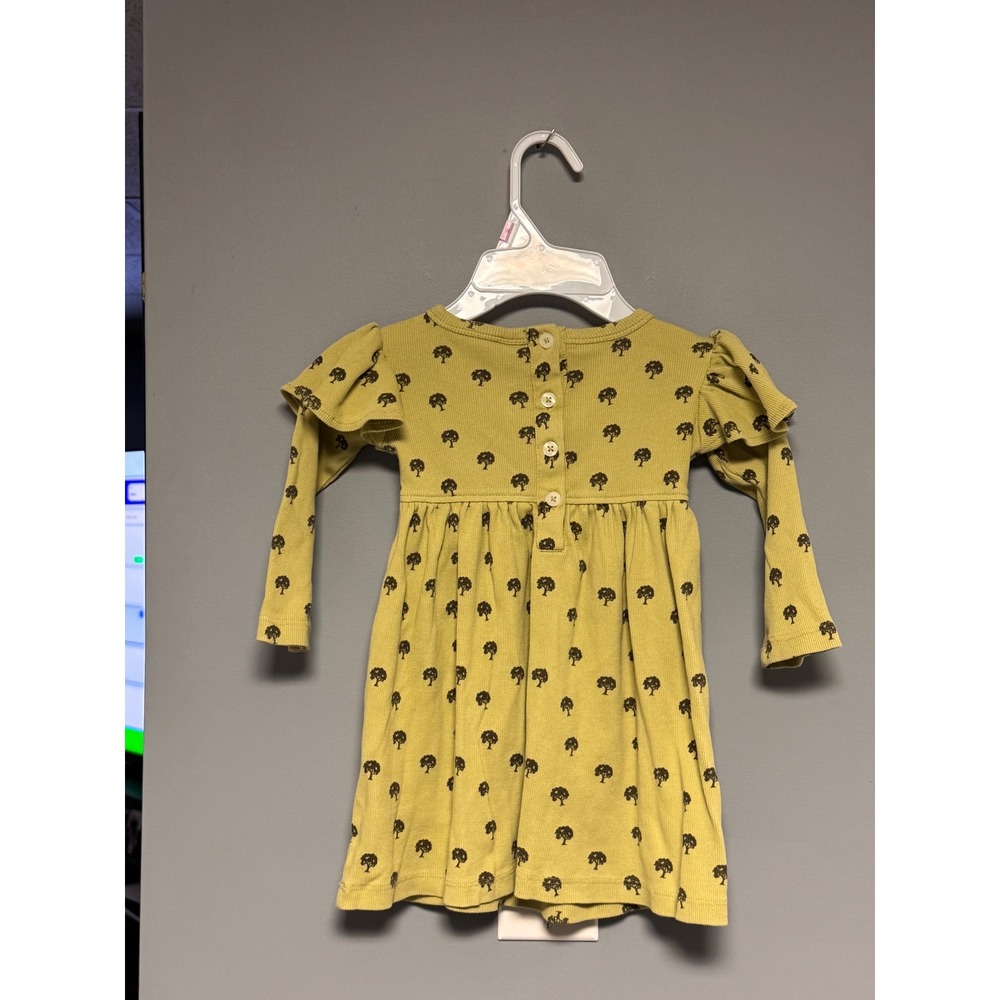 Kate Quinn 2T Green Tree Print Organic Cotton Rib Ruffle Dressed Boho Chic Fall - Picture 2 of 8